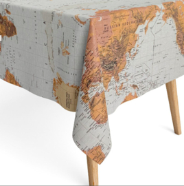 Gecoat tafellinnen/tafelkleed -Wereldkaart beige