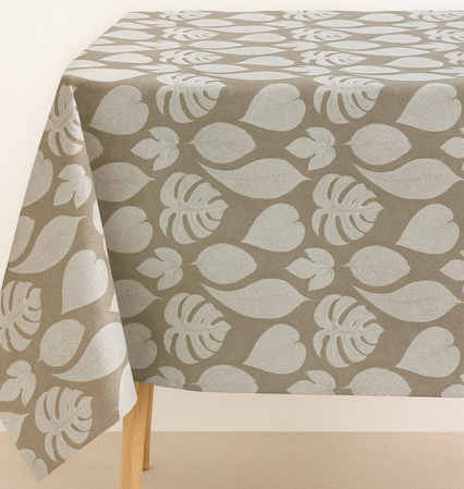 Gecoat tafellinnen/tafelkleed - Velez white bladeren