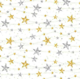 Gecoat tafellinnen/tafelkleed - Silver/gold stars