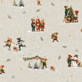 Gecoat tafellinnen/tafelkleed - Kerst kinderen nostalgie