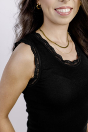 Engel Natur - Dames Mouwloos hemd in bio merinowol met zijde; met kanten boordje - Zwart -  op voorraad in  34/36, 38/40, 42/44 of 46/48