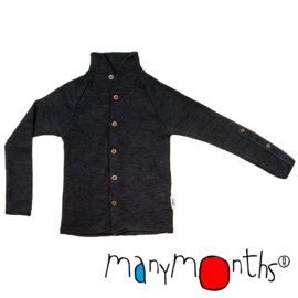 Manymonths - Unique Cardigan in merinowol, met aanpasbare mouwen - Foggy Black - meegroei maat Newcomer-Charmer (0 tem 6 a 9 maanden)