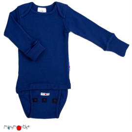 Manymonths - Body shirt en longsleeve in één, merinowol, meegroei maat Newcomer (0 tem 3 a 4 maanden) - Jewel Blue