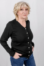 Engel Natur - Dames Cardigan in bio merinowol met zijde - Zwart -  op voorraad in 34/36, 38/40, 42/44 of 46/48