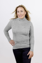 Engel Natur - Unisex Longsleeve met rolkraag col in biologische merinowol met zijde - Lichtgrijs melange -  op voorraad in 46/48