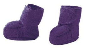 Disana - Booties in gekookte wol - Plum  in maat 1 (4 tem 8 maanden) en maat 2 (8 tem 12 maanden)