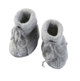 Engel Natur - Baby slofjes booties in wolfleece - Lichtgrijs melange - maat 1 (0 tem 3 maanden) of maat 2 (3 tem 9 maanden) 