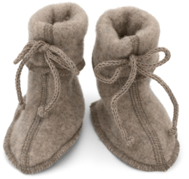 Engel Natur - Baby slofjes booties in  biologische wolfleece - Walnoot melange - maat 1 (0 tem 3 maanden)