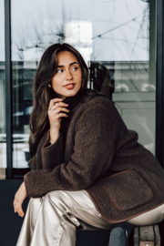 Alwero - Vest in wol met lange mouwen en rits - Koru - Choco - maat S of M. Valt ruim