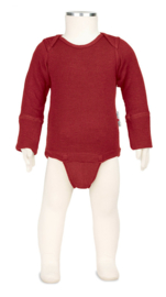 Manymonths - Body shirt en longsleeve in één, merinowol, meegroei maat Newcomer (0 tem 3 a 4 maanden) - Cranberry Nectar 