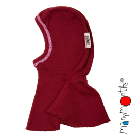 Manymonths - Elephant Hood bivakmuts in merino wol, afgewerkt met kant, meegroei maat - Raspberry Red