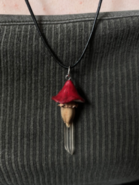 Amanita Mushroom necklace with Golden Healer crystal