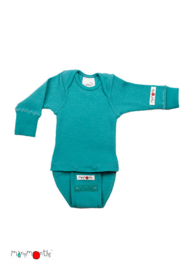 Manymonths - Body shirt en longsleeve in één, merinowol, meegroei maat Newcomer (0 tem 3 a 4 maanden) of Charmer Explorer (3 tem 12 a 18 maanden) - Royal Turquoise