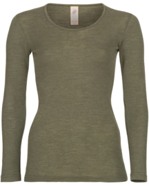 Engel Natur - Dames Longsleeve wol zijde - Olive -  op voorraad in 42/44 of 46/48. Ontbrekende maten kunnen worden bij besteld
