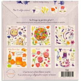 Postkaart - Set van 6 kaarten met Bloemen Recepten en 18 stickers - Tanja Hilgers