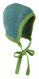 Disana - Bonnet muts in gebreide wol - Groen Blauw melange, maat 0 (36-40 cm)