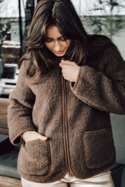 Alwero - Vest in wol met lange mouwen en rits - Koru - Choco - maat S of M. Valt ruim