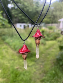 Amanita Mushroom necklace with Golden Healer crystal