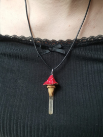 Amanita Mushroom necklace with Golden Healer crystal