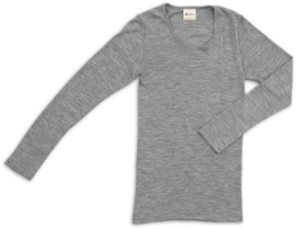 Engel Natur - Dames Longsleeve in bio merinowol met zijde - Lichtgrijs melange -  op voorraad in 34/36, 38/40, 42/44 of 46/48