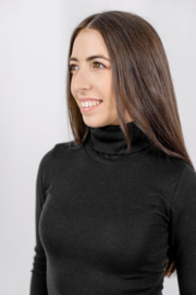 Engel Natur - Unisex Longsleeve met rolkraag col in biologische merinowol met zijde - Zwart -  op voorraad in 46/48