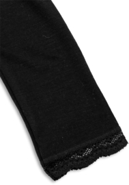 Engel Natur - Dames Leggings in bio merinowol met zijde - Zwart met kanten randje onderin