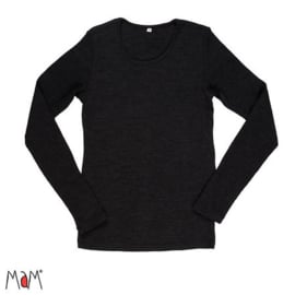 Manymonths MaM - Dames Longsleeve shirt / trui in merinowol - Foggy Black - XL, laatste stuk