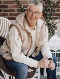 Alwero - Unisex Bodywarmer vest met kap in echte wol - Everest , adult - Beige - maat XS / S / M / L / XL