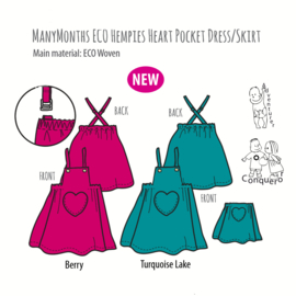 ManyMonths - Eco Hempies Heart Pocket Dress/Skirt, Rok en jurk in één, Meegroei maat Adventurer (80 tem 98) en Conqueror (98 tem 110) - Berry