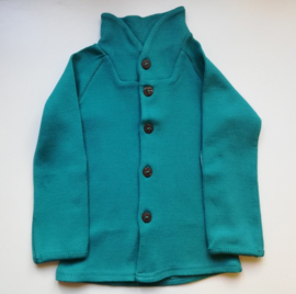 Manymonths - Unique Cardigan in merinowol, met aanpasbare mouwen - Royal Turquoise - meegroei maat  Newcomer-Charmer (0 tem 6 a 9 maanden)