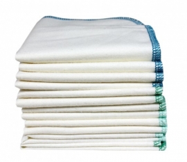 Imse Vimse - Wasbare doekjes bio katoen flanel 22x22 cm - 12 stuks - Wit met gekleurde rand, kleur naar keuze (Blauw,  Roze, Groen of Paars)