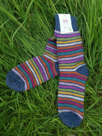 Hirsch Natur - 100% wollen sokken - Regenboog gestreept, blauw - 38/39 = Laatste