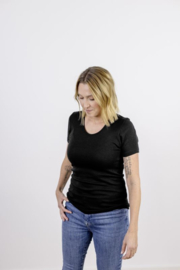 Engel Natur - Dames T-shirt in bio merinowol met zijde - Zwart -  op voorraad in  38/40 of 42/44