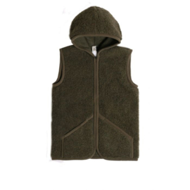 Alwero - Unisex Bodywarmer vest met kap in wol - Everest - Khaki in XS / S / M / L