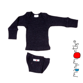 Manymonths - Body shirt en longsleeve in één, merinowol,  meegroei maat Charmer Explorer (3 tem 18 maanden)- Foggy Black
