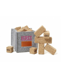 Korxx - Brickle mini kurk blokken in meeneemzak met viltbox - 17 stuks