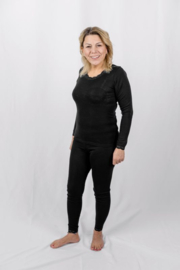 Engel Natur - Dames Leggings in bio merinowol met zijde - Zwart met kanten randje onderin