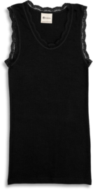 Engel Natur - Dames Mouwloos hemd in bio merinowol met zijde; met kanten boordje - Zwart -  op voorraad in  34/36, 38/40, 42/44 of 46/48