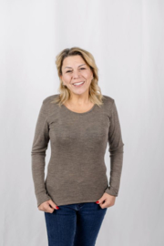 Engel Natur - Dames Longsleeve in bio merinowol met zijde - Walnoot bruin -  op voorraad in 34/36 of 42/44