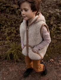 Alwero - Bodywarmer vest in echte wol - Robby - Beige met bruine rand - in 92/98 of 104/110