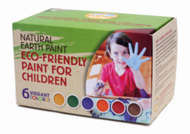 Natural Earth Paint - Kit met 6 kleuren (3 liter) en 6 mengbakjes met deksel = Multi inzetbare schilderverf: op papier, steen, hout, glas, aquarell, vingerverf, enz ...