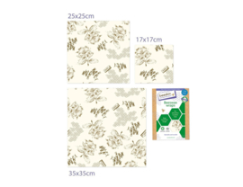 Beeskin - Bijenwasdoek biokatoen - Set Multi: Small 17x17 cm, Medium  25x25 cm en Large 35x35 cm - Flower 