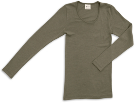 Engel Natur - Dames Longsleeve in bio merinowol met zijde - Olive -  op voorraad in 34/36, 42/44 of 46/48. Ontbrekende maten kunnen worden bij besteld
