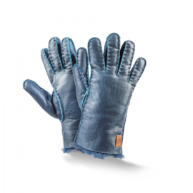 Fellhof - Handschoenen kind in schapenvacht en leder - Kobalt blauw in maat 4