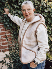 Alwero - Unisex Bodywarmer vest met kap in echte wol - Everest , adult - Beige - maat XS / S / M / L / XL