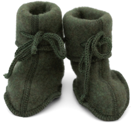 Engel Natur - Baby slofjes booties in  biologische wolfleece - Riet groen - maat 1 (0 tem 3 maanden)