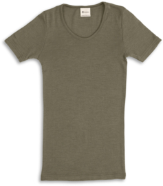 Engel Natur - Dames T-shirt in bio merinowol met zijde - OIive groen -  op voorraad in 34/36,  42/44 of 46/48. Ontbrekende maten kunnen worden bij besteld.