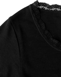 Engel Natur - Dames Longsleeve in bio merinowol met zijde - Zwart met kanten boordje -  op voorraad in 38/40, 42/44 of 46/48