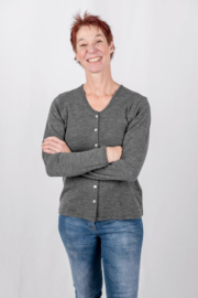 Engel Natur - Dames Cardigan in biologische merinowol - Schiefer anthraciet -  op voorraad in 34/36 of 38/40