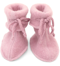 Engel Natur - Baby slofjes booties in biologische wolfleece - Rozenhout melange - maat 1 (0 tem 3 maanden) of maat 2 (3 tem 9 maanden)